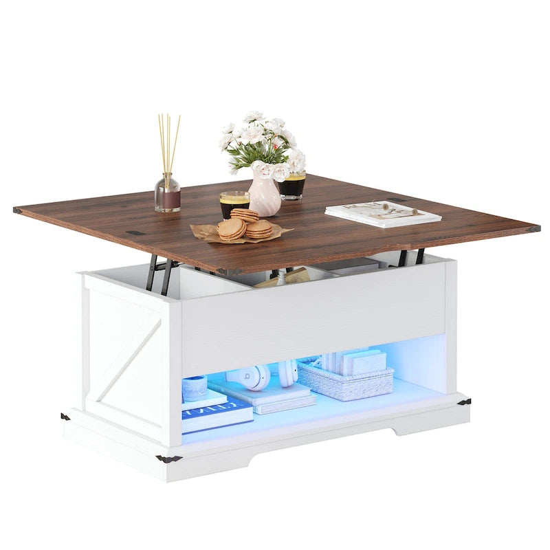 Lift Top Coffee Table Extendable Tabletop with Hidden Storage and Shelves