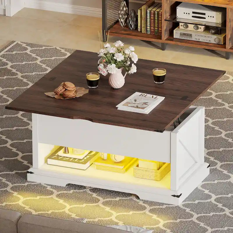 Lift Top Coffee Table Extendable Tabletop with Hidden Storage and Shelves