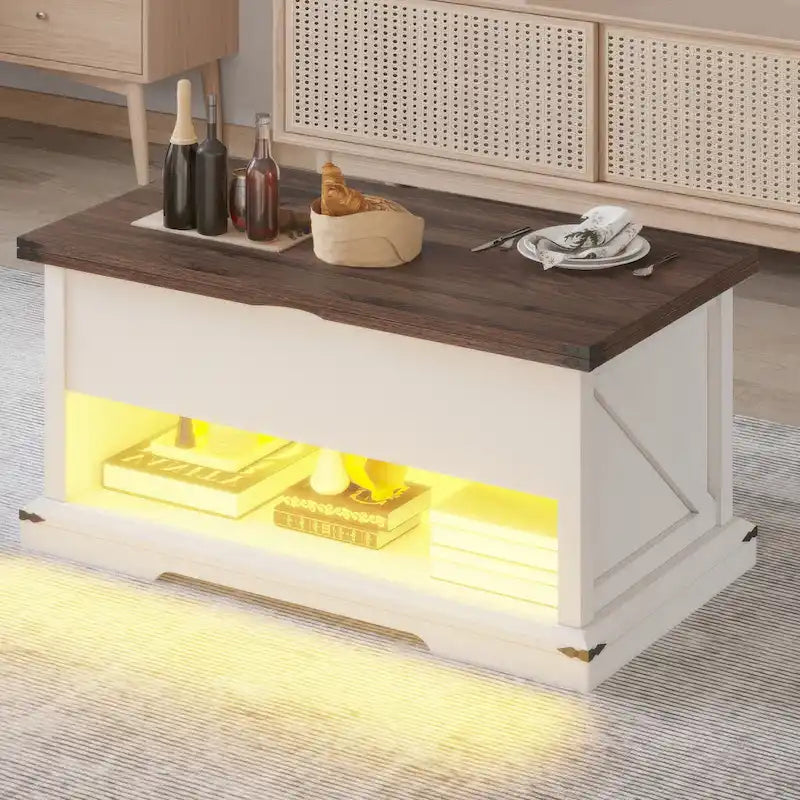 Lift Top Coffee Table Extendable Tabletop with Hidden Storage and Shelves