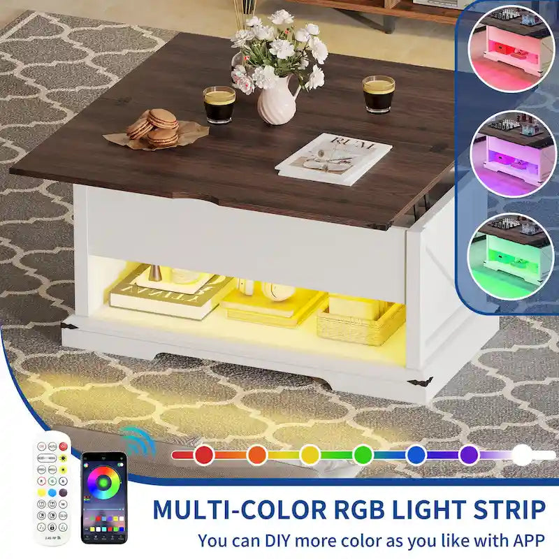 Lift Top Coffee Table Extendable Tabletop with Hidden Storage and Shelves