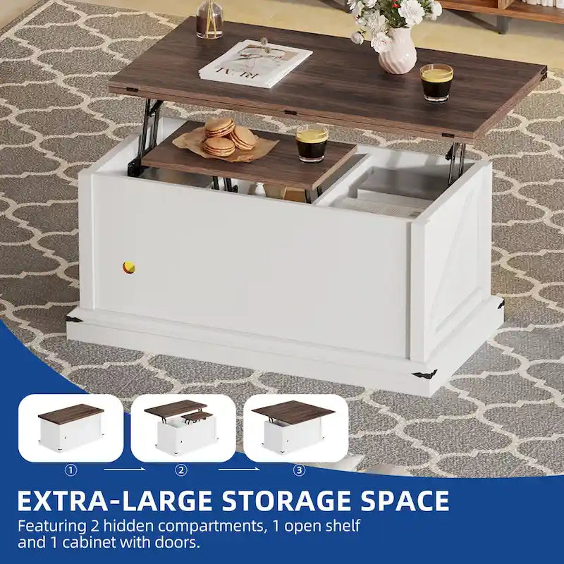 Lift Top Coffee Table Extendable Tabletop with Hidden Storage and Shelves