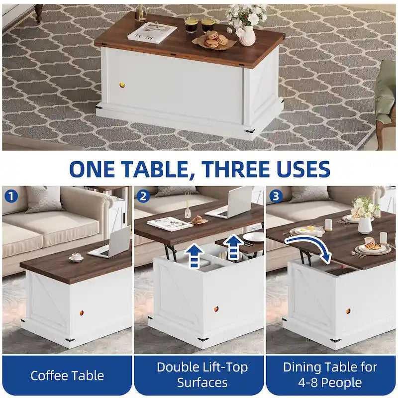 Lift Top Coffee Table Extendable Tabletop with Hidden Storage and Shelves