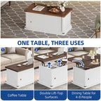 Lift Top Coffee Table Extendable Tabletop with Hidden Storage and Shelves