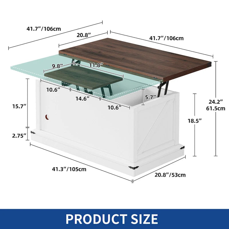 Lift Top Coffee Table Extendable Tabletop with Hidden Storage and Shelves