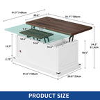 Lift Top Coffee Table Extendable Tabletop with Hidden Storage and Shelves