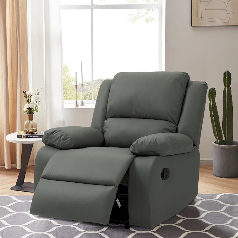 Vegan Leather Upholstered Push Back Manual Recliner Chair