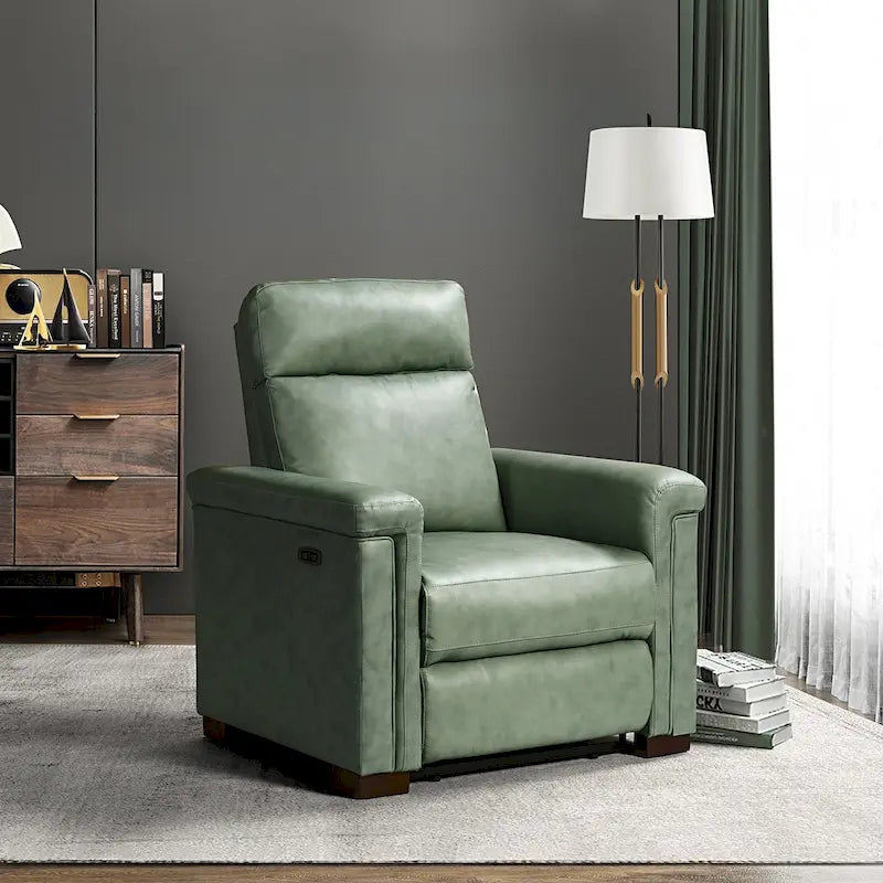 34.65 Wide Contemporary Classic Genuine Leather Power Recliner With USB Port
