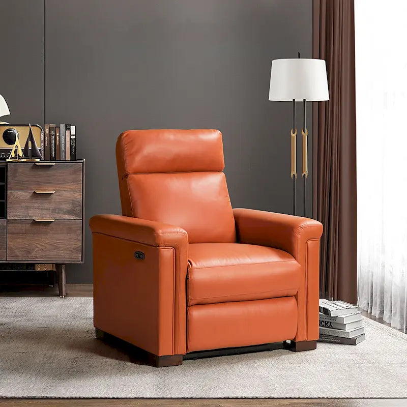 34.65 Wide Contemporary Classic Genuine Leather Power Recliner With USB Port