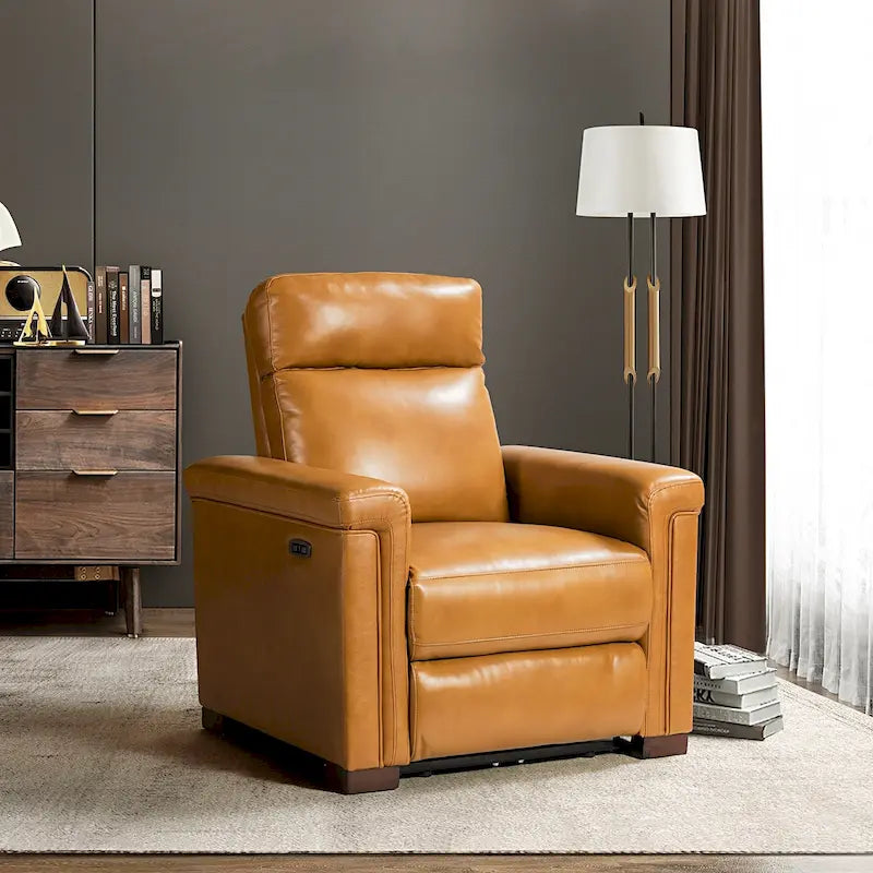34.65 Wide Contemporary Classic Genuine Leather Power Recliner With USB Port