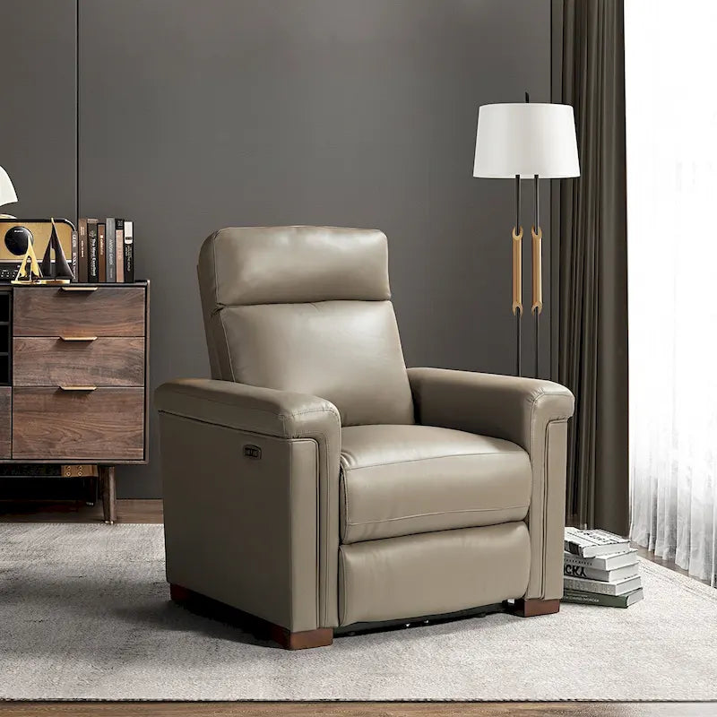 34.65 Wide Contemporary Classic Genuine Leather Power Recliner With USB Port
