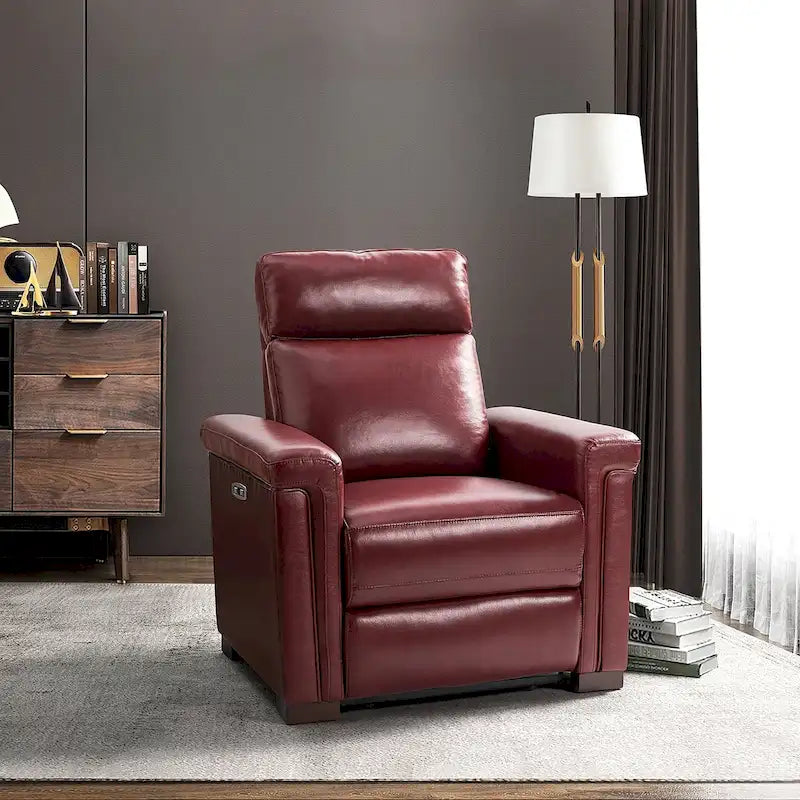 34.65 Wide Contemporary Classic Genuine Leather Power Recliner With USB Port
