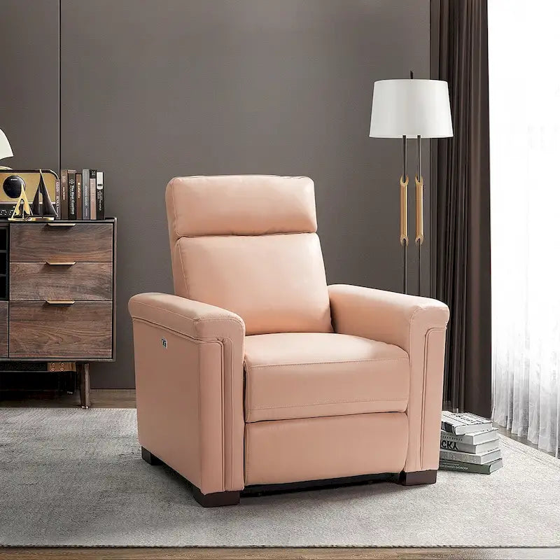 34.65 Wide Contemporary Classic Genuine Leather Power Recliner With USB Port