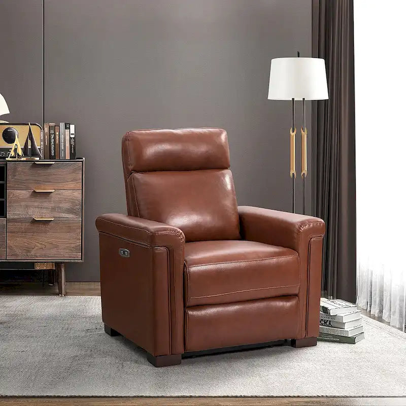 34.65 Wide Contemporary Classic Genuine Leather Power Recliner With USB Port
