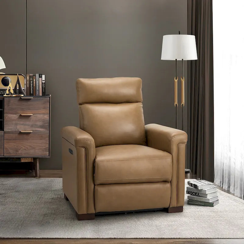34.65 Wide Contemporary Classic Genuine Leather Power Recliner With USB Port