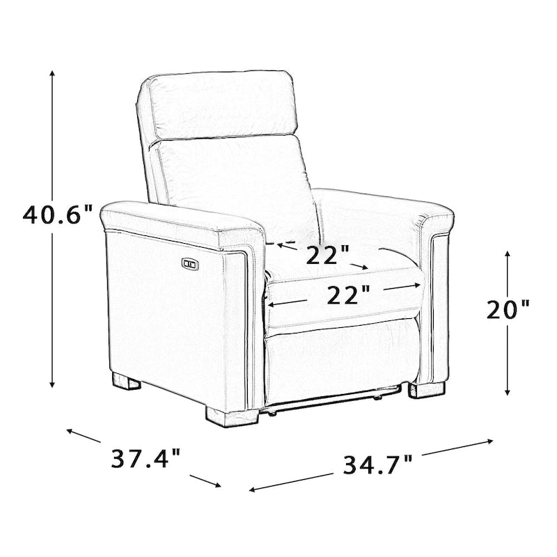 34.65 Wide Contemporary Classic Genuine Leather Power Recliner With USB Port