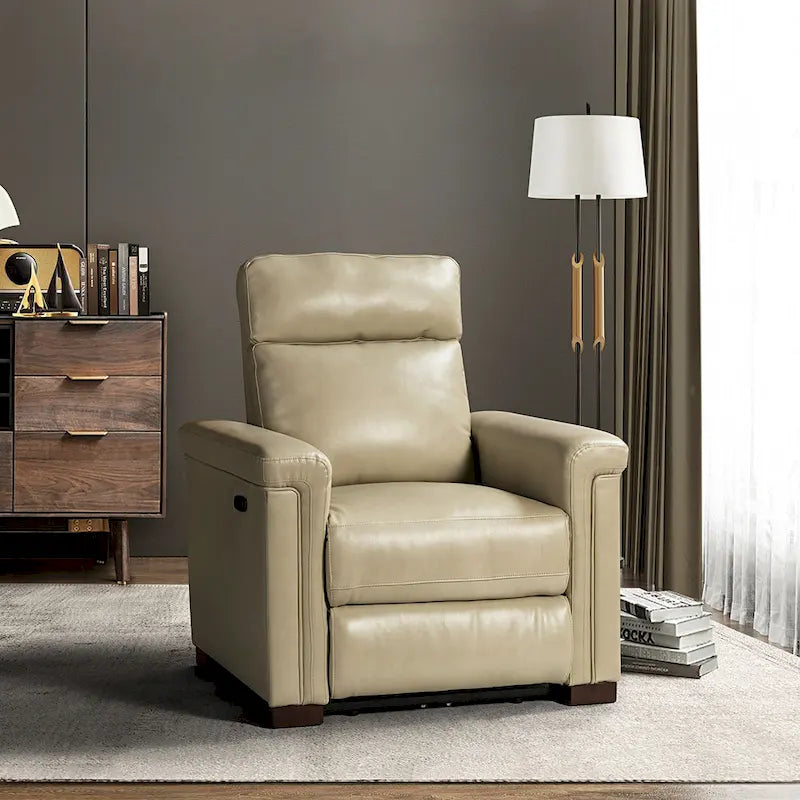34.65 Wide Contemporary Classic Genuine Leather Power Recliner With USB Port