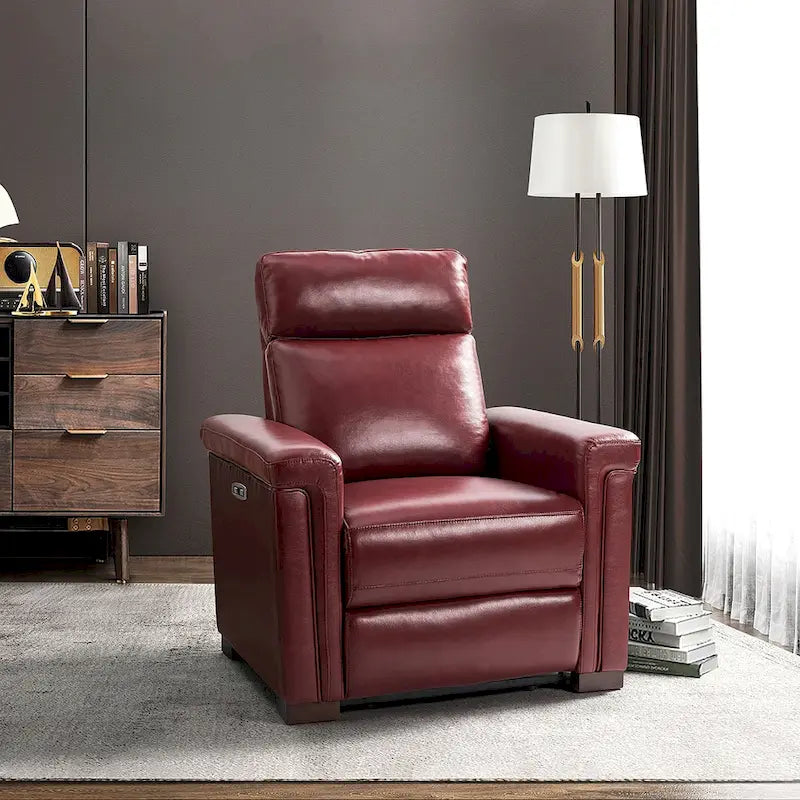 34.65 Wide Contemporary Classic Genuine Leather Power Recliner With USB Port
