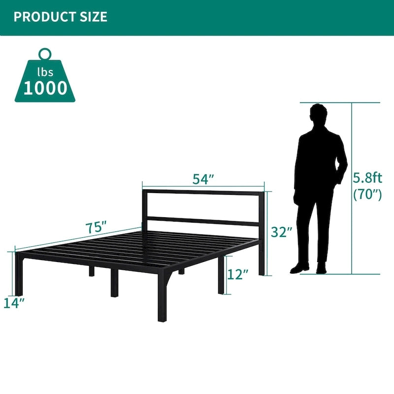 King Modern Metal Platform Bed Frame