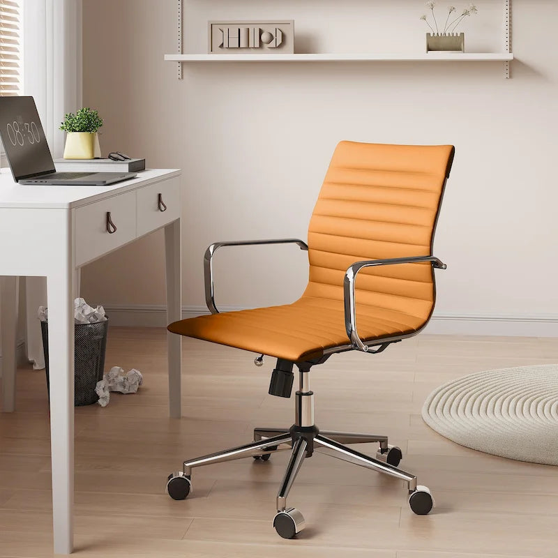 Ribbed Computer Office Chair Swivel Lift tilt function Ergonomic Premium Leather Desk Armchair