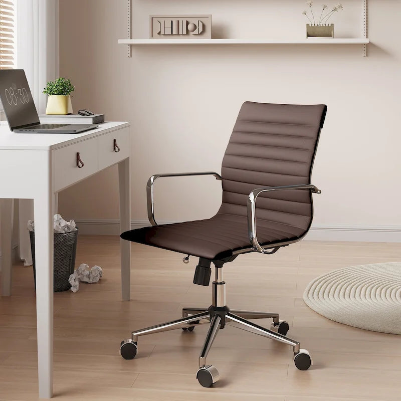 Ribbed Computer Office Chair Swivel Lift tilt function Ergonomic Premium Leather Desk Armchair