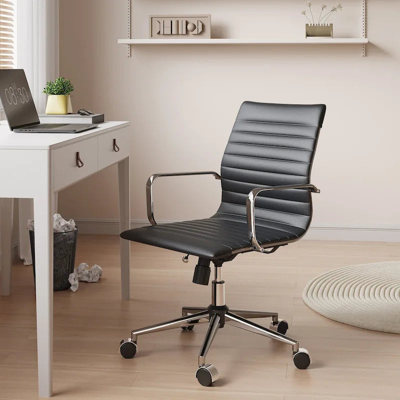 Ribbed Computer Office Chair Swivel Lift tilt function Ergonomic Premium Leather Desk Armchair