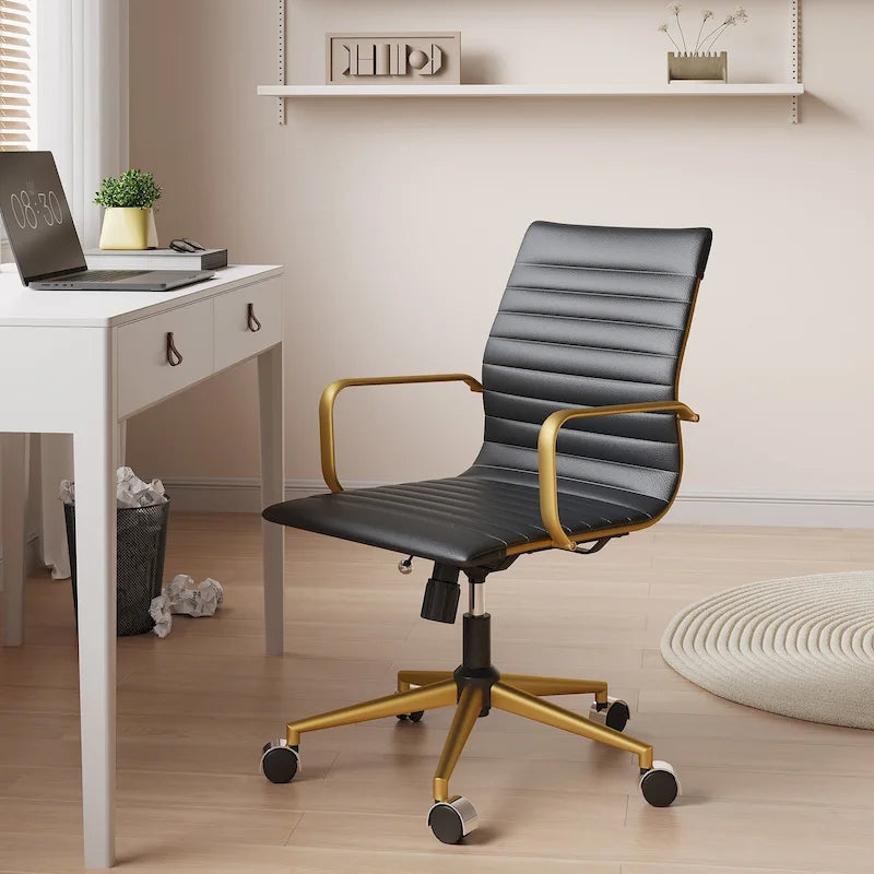 Ribbed Computer Office Chair Swivel Lift tilt function Ergonomic Premium Leather Desk Armchair