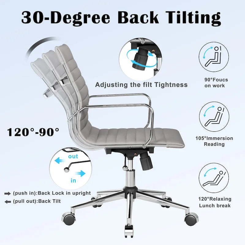 Ribbed Computer Office Chair Swivel Lift tilt function Ergonomic Premium Leather Desk Armchair