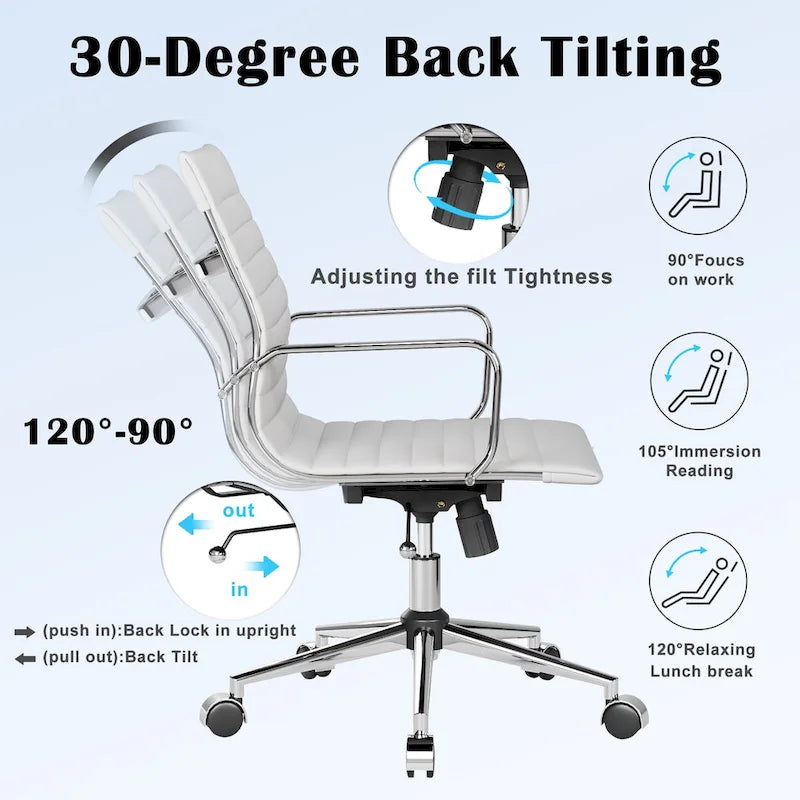 Ribbed Computer Office Chair Swivel Lift tilt function Ergonomic Premium Leather Desk Armchair
