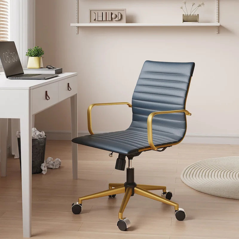 Ribbed Computer Office Chair Swivel Lift tilt function Ergonomic Premium Leather Desk Armchair