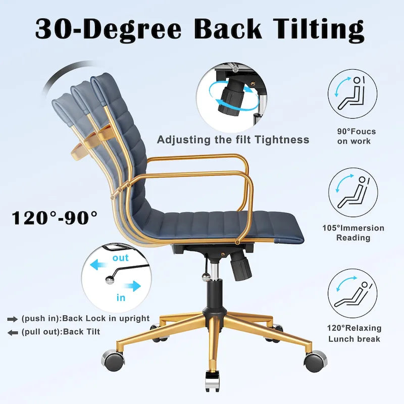 Ribbed Computer Office Chair Swivel Lift tilt function Ergonomic Premium Leather Desk Armchair