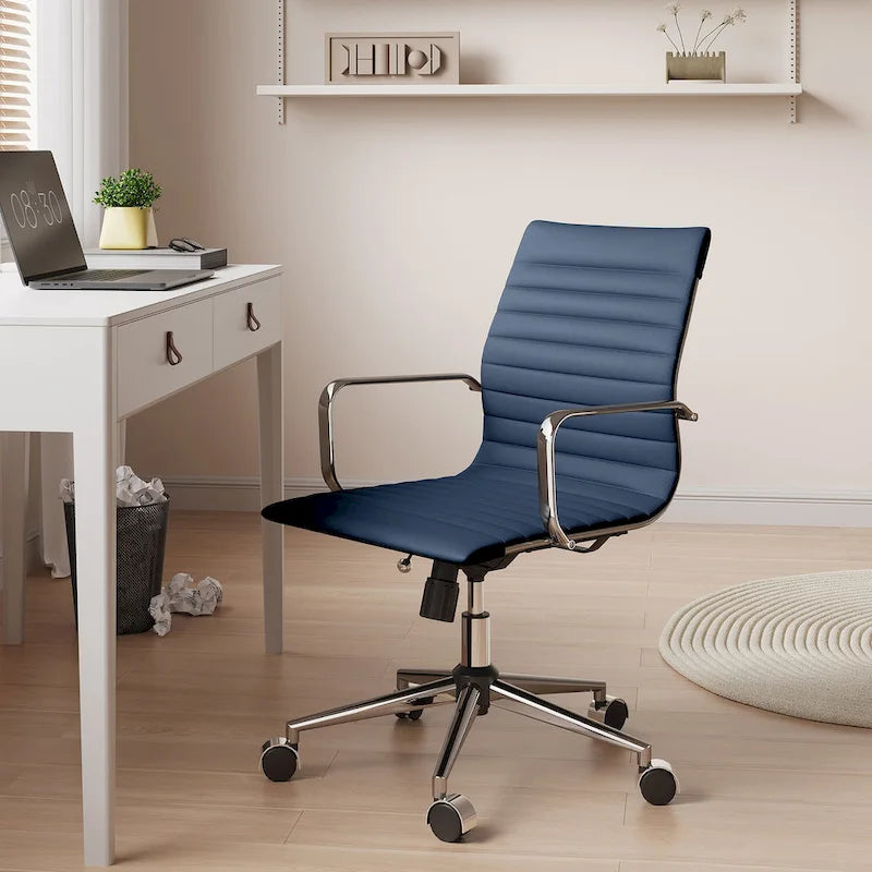 Ribbed Computer Office Chair Swivel Lift tilt function Ergonomic Premium Leather Desk Armchair