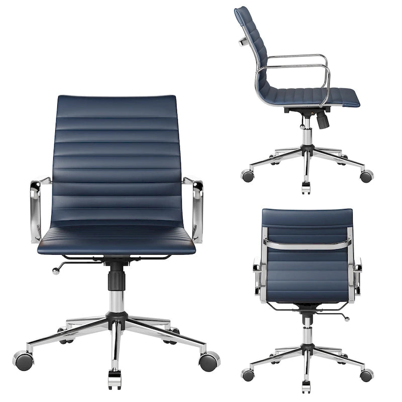 Ribbed Computer Office Chair Swivel Lift tilt function Ergonomic Premium Leather Desk Armchair