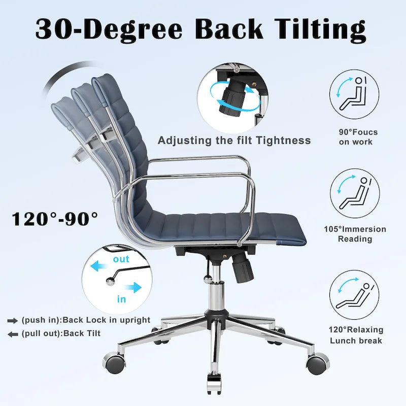 Ribbed Computer Office Chair Swivel Lift tilt function Ergonomic Premium Leather Desk Armchair