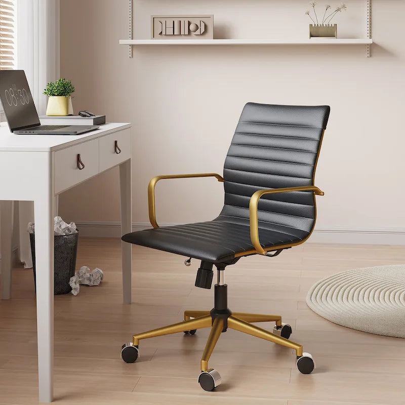 Ribbed Computer Office Chair Swivel Lift tilt function Ergonomic Premium Leather Desk Armchair