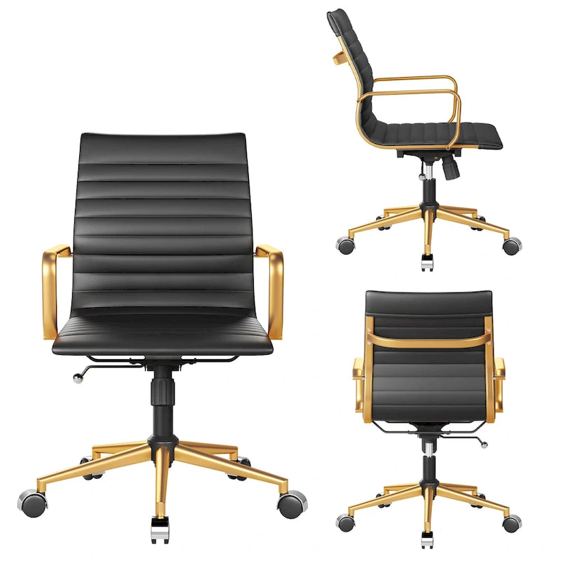 Ribbed Computer Office Chair Swivel Lift tilt function Ergonomic Premium Leather Desk Armchair