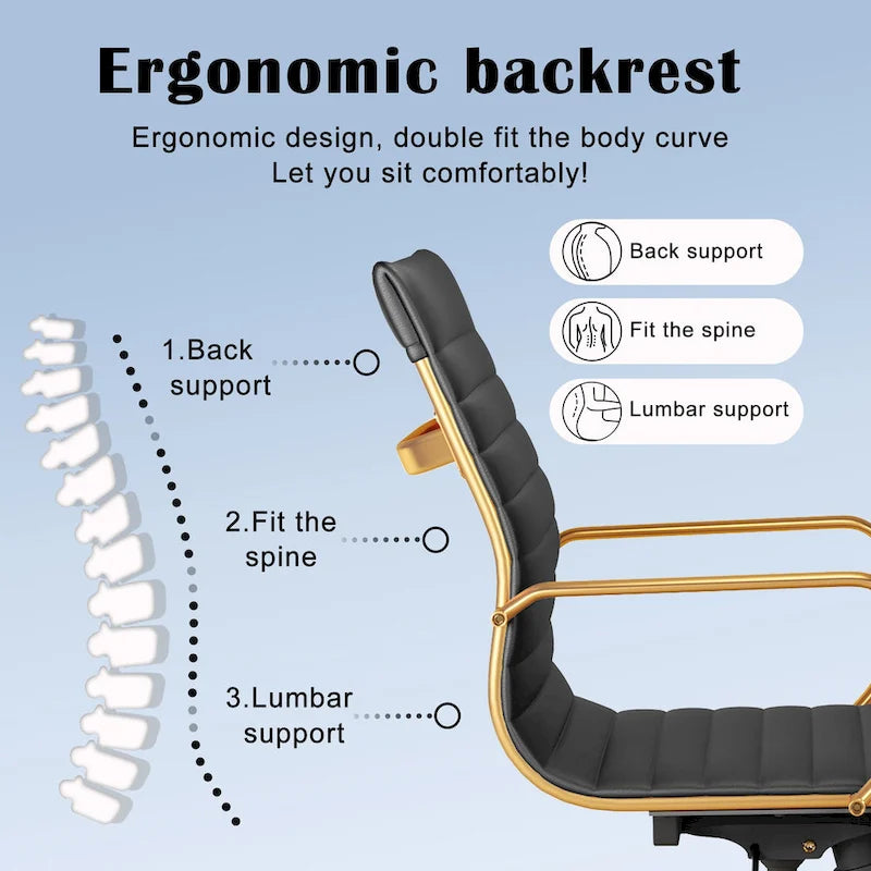 Ribbed Computer Office Chair Swivel Lift tilt function Ergonomic Premium Leather Desk Armchair