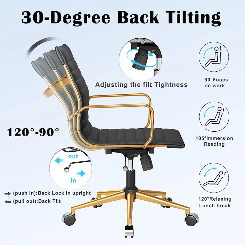 Ribbed Computer Office Chair Swivel Lift tilt function Ergonomic Premium Leather Desk Armchair