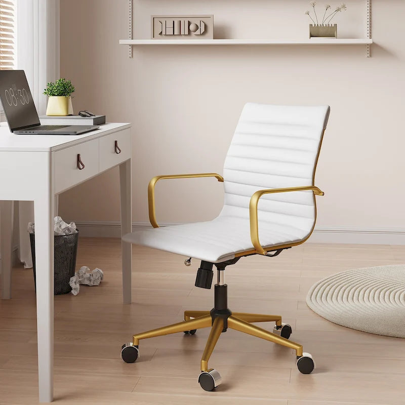 Ribbed Computer Office Chair Swivel Lift tilt function Ergonomic Premium Leather Desk Armchair