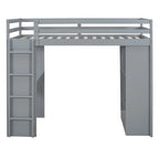 Hoogslaper in volledige maat met grote planken, bureau en ledverlichting, grijs