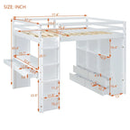 Hoogslaper in volledige maat met grote planken, bureau en ledverlichting, grijs