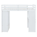 Hoogslaper in volledige maat met grote planken, bureau en ledverlichting, grijs