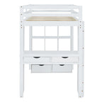 Hoogslaper in volledige maat met grote planken, bureau en ledverlichting, grijs