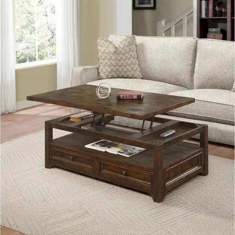 Lift-Top 2-drawer Solid Wood Coffee Table