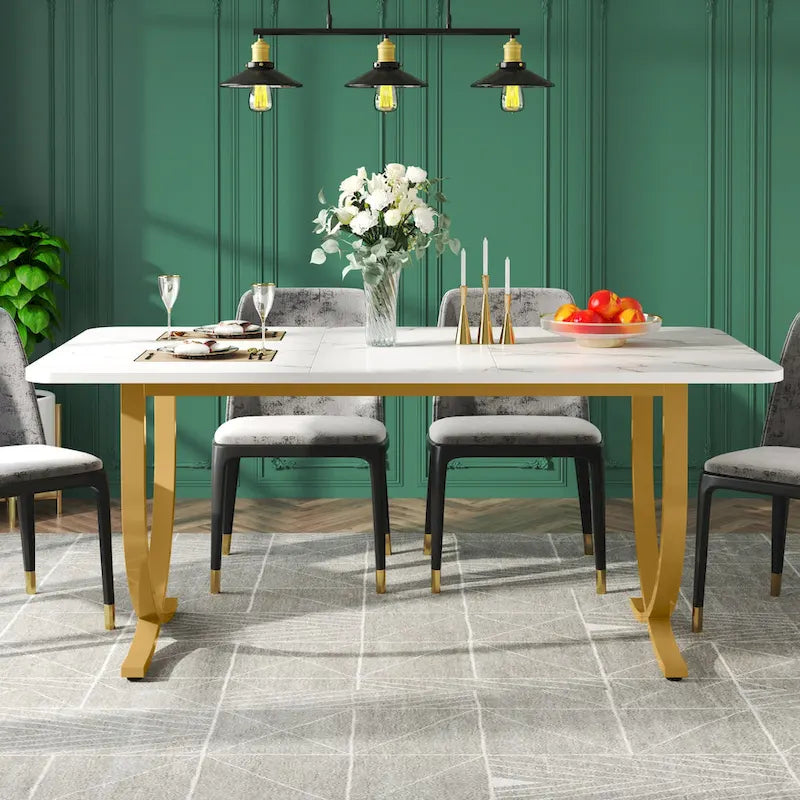 63 Inch White Rectangular Dining Table for 4 to 6