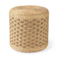Brown Patterned Woven Seagrass Round Pouf
