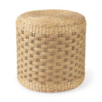 Brown Patterned Woven Seagrass Round Pouf