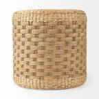 Brown Patterned Woven Seagrass Round Pouf