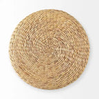 Brown Patterned Woven Seagrass Round Pouf