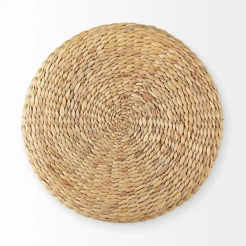 Brown Patterned Woven Seagrass Round Pouf