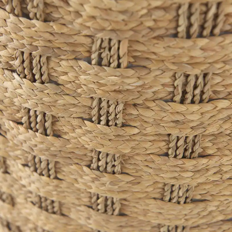 Brown Patterned Woven Seagrass Round Pouf